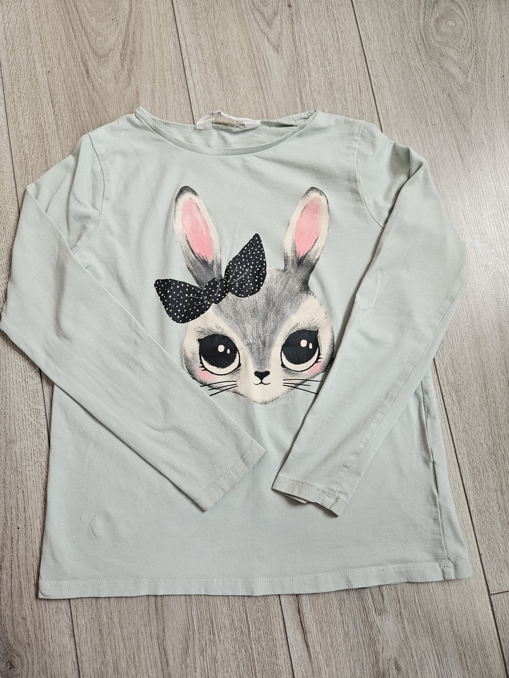 H&M Girls Mint Green Long Sleeve Bunny Rabbit Graphic Tee Shirt 8-10Y🩷